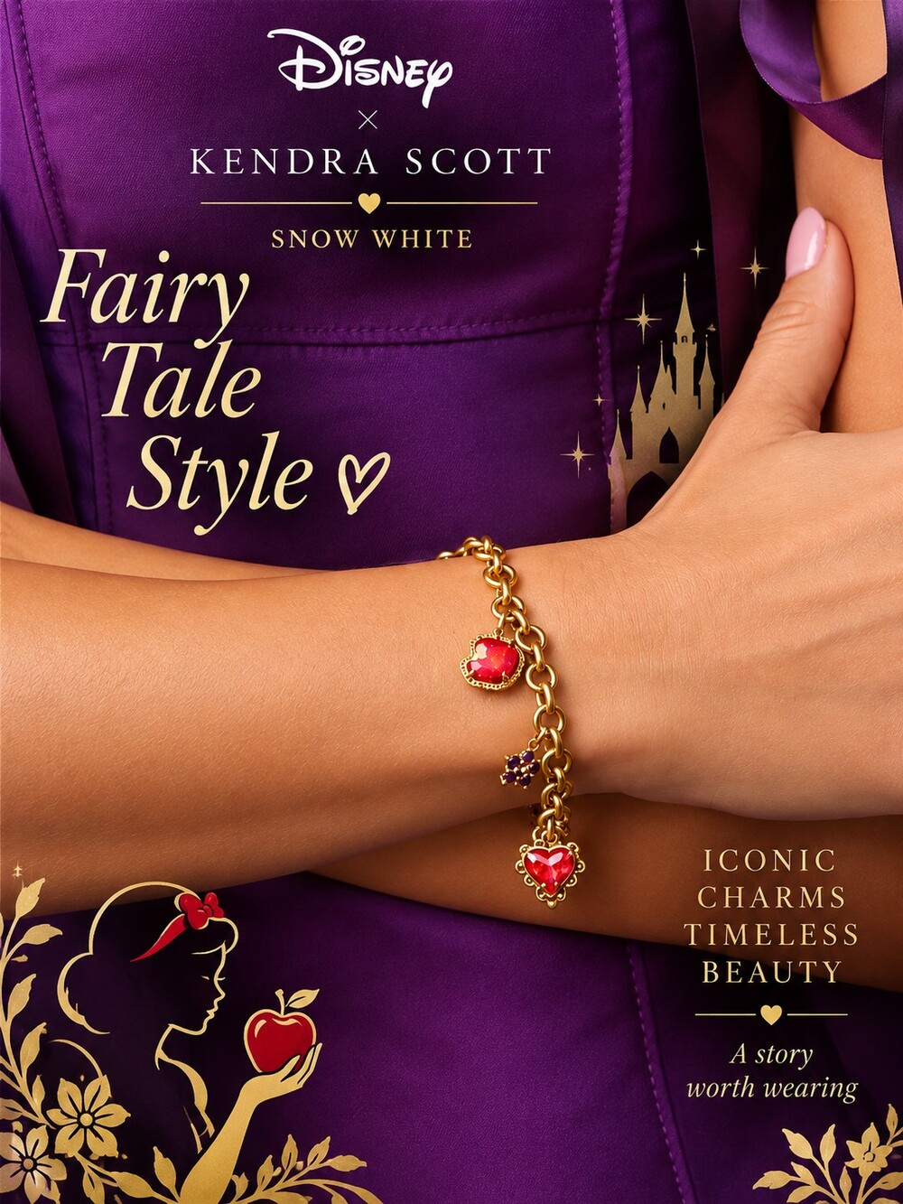 Disney x Kendra Scott Snow White Gold Charm Bracelet Multi Mix NWT